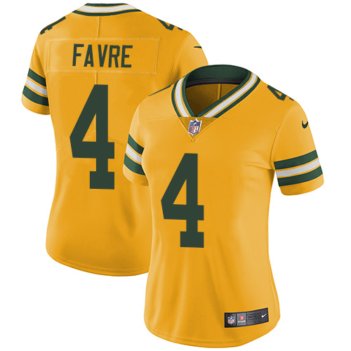 Nike Packers #4 Brett Favre Yellow Women's Stitched NFL Limited Rush Jersey - Click Image to Close